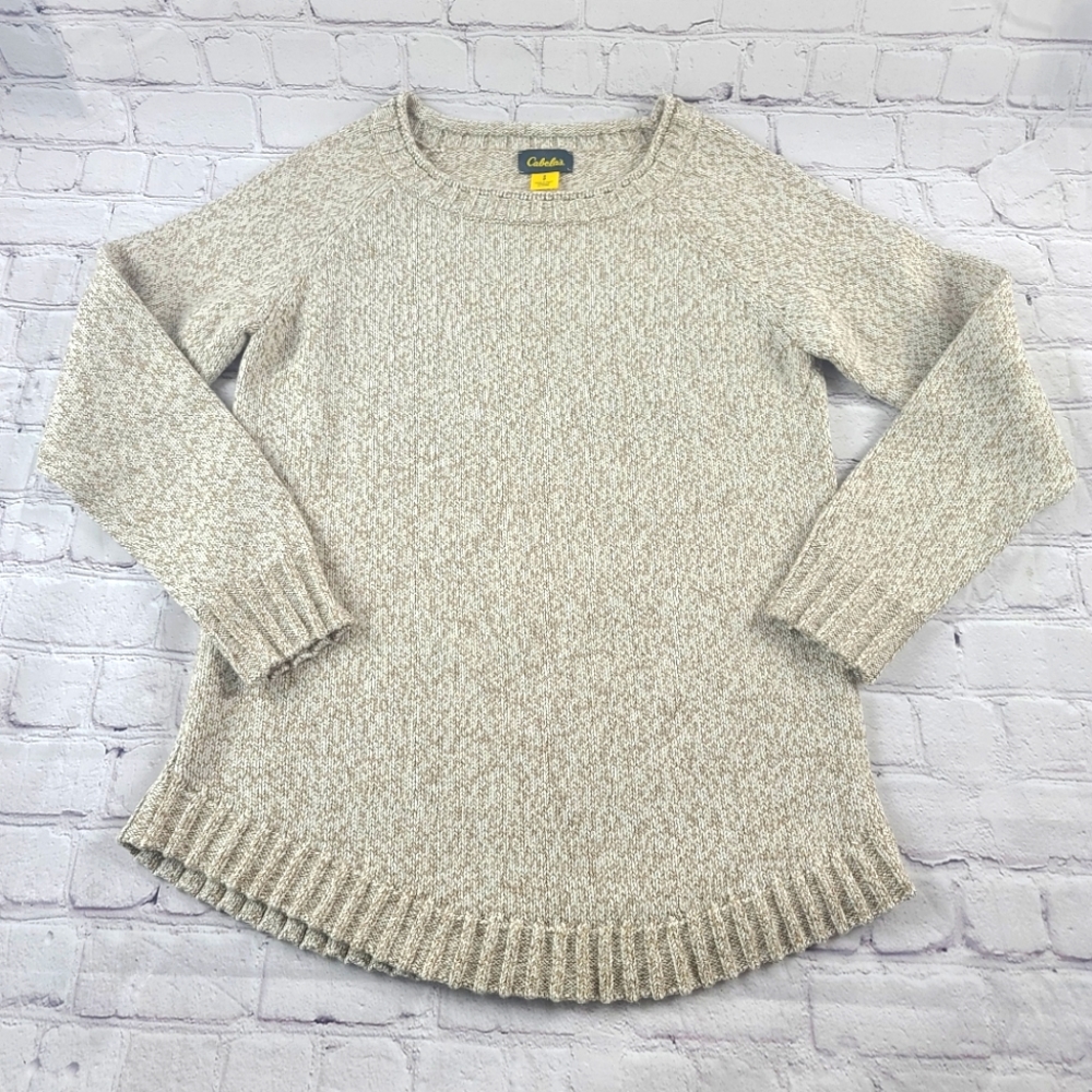 Cabela's Women's Size Small Wool Blend Scoop Neck Pull Over Sweater Marled Tan